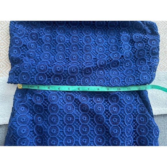 J Crew Women’s Blue Sheath Dress Eylelet Lace Overlay size 0 Side Pockets - Picture 7 of 10